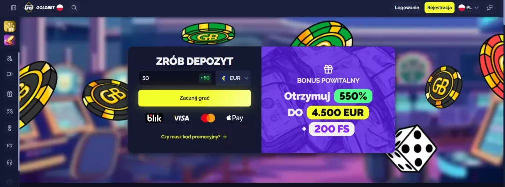Goldbet casino online – bonus powitalny 20 000 PLN + 200 darmowych spinów dla graczy z Polski